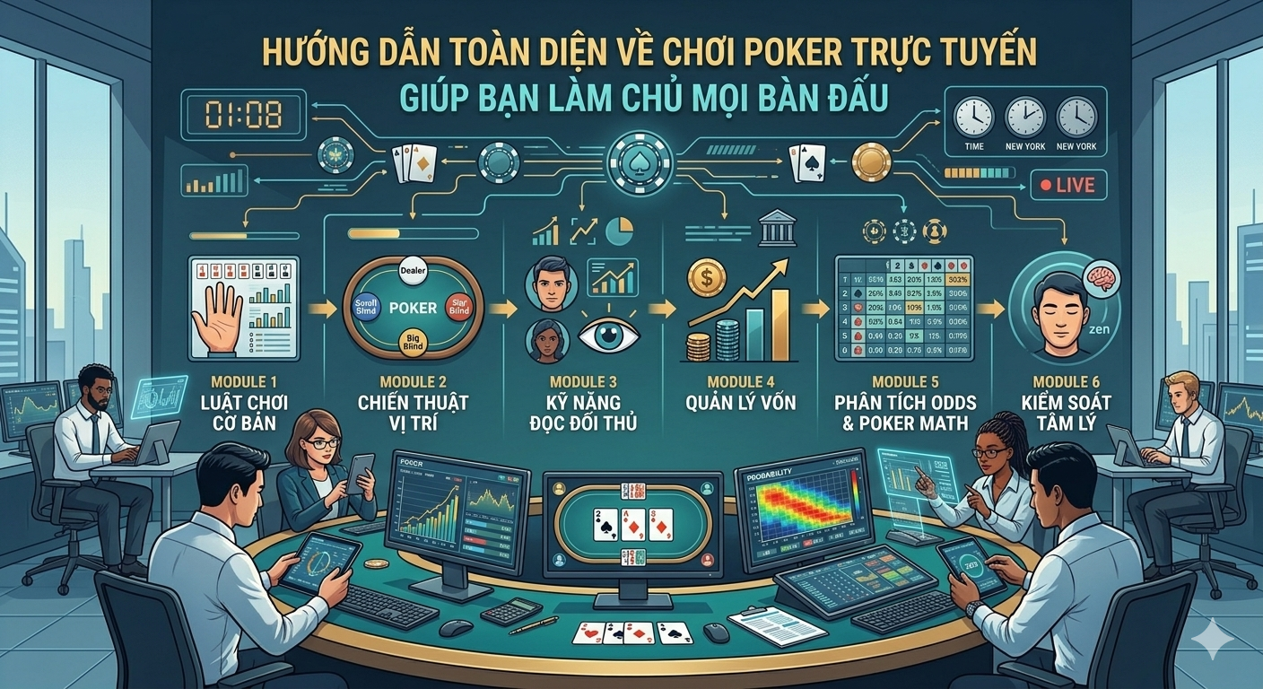 Hướng dẫn toàn diện về chơi poker trực tuyến giúp bạn làm chủ mọi bàn đấu
